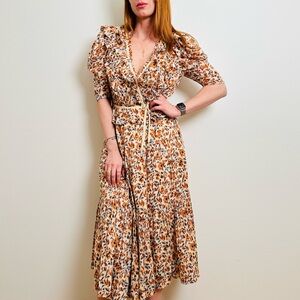 Ulla Johnson Lisette Floral Ruffle Wrap Boho Midi Dress